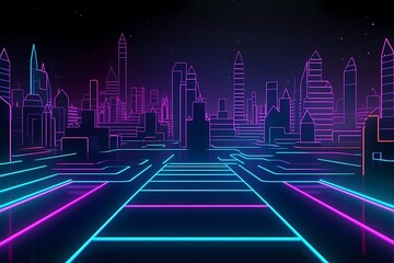 cyberpunk background wireframe city generated ai
