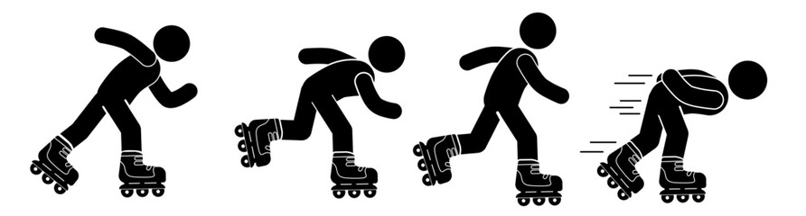Fototapeta na wymiar illustration of a person using roller skates. stick figure. pictogram