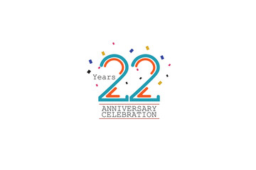 22th, 22 years, 22 year anniversary 2 colors blue and orange on white background abstract style logotype, vector design for celebration vector