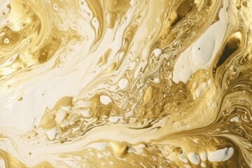 close-up of a shimmering golden and white liquid. Generative AI