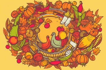turkey in an autumnal setting surrounded by colorful leaves. Generative AI
