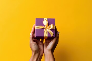 Hand holding gift box, Present for special day background. Generative AI