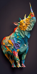 Rhino Background Wallpaper. 3D Papercut paper art craft color Background. Generative AI.