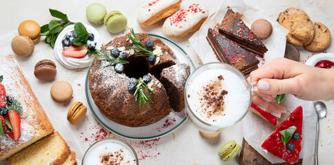 Variety of bundt cakes and sweets.