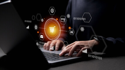 businessman working on the marketing on the laptop sreen.