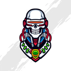 Robotic Skull with Laser Eyes Cyberpunk Mascot Logo