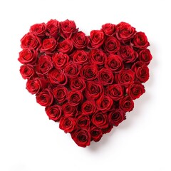 Obraz na płótnie Canvas Heart made of beautiful red roses on a distinct white background, Generative AI