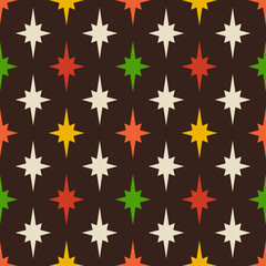 Brown colorful starry seamless pattern