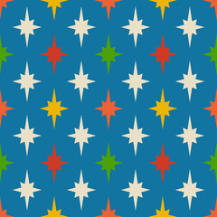 Blue colorful starry seamless pattern