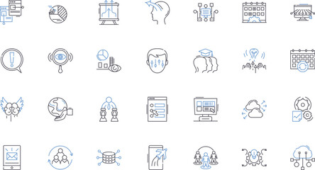 Performance improvement line icons collection. Enhance, Optimize, Upgrade, Boost, Progress, Ameliorate, Refine vector and linear illustration. Streamline,Develop,Modernize outline signs set