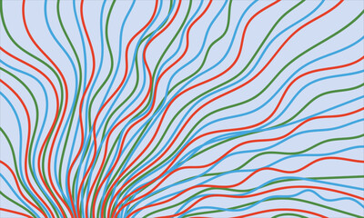 Abstract colorful pattern of wavy lines on a blue background. Composition in the form of an arbitrary multicolored doodle. Vector illustration, EPS 10. Minimalistic style. Copy space.