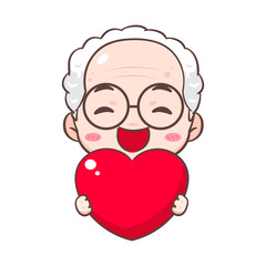Cute Grandfather cartoon character Holding Love. People Concept design. Flat adorable chibi vector illustration. Isolated white background