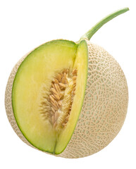 Crown Musk Melon on white background, Shizuoka Crown Melon Yama Grade on white backgroung PNG File. 