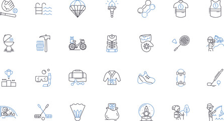 Free time and athletics line icons collection. Exercise, Athletics, Fitness, Running, Gymnastics, Yoga, Swimming vector and linear illustration. Hiking,Snowboarding,Surfing outline signs set