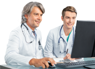 Portrait of Two Doctors Looking at a Computer Monitor