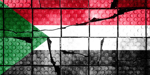 Double exposure of Sudan flag. Symbols depicting the Civil War. The civil war between Sudanese government forces and the paramilitary "Rapid Support Forces". Suitable for base map or report descriptio