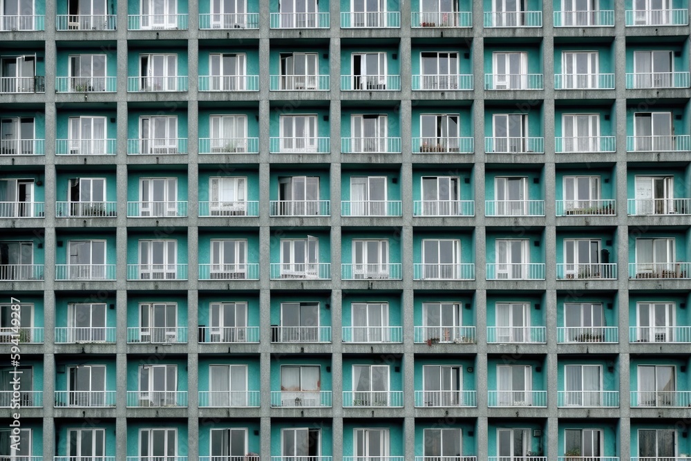 Aufkleber skyscraper with numerous windows and balconies. generative ai