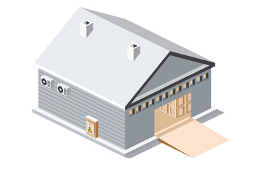 Isometric Warehouse. Large Building for the Distribution or Storage Goods. Logistic Object Isolated on White Background.