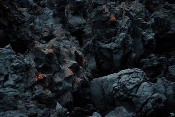 Sunlit Lava Rocks in a Volcanic Landscap. Generative AI