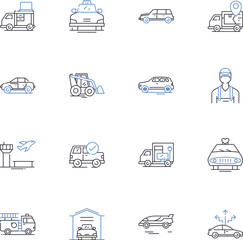 Commuting line icons collection. Traffic, Transportation, Train, Bus, Carpooling, Subway, Bike vector and linear illustration. Walking,Rush,Gridlock outline signs set
