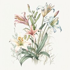 Lilies illustration on a white background (ai generated)