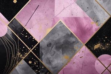 modern geometric wallpaper in black, pink, and gold color scheme. Generative AI