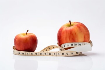 Apple and tape measure on white background from generative ai