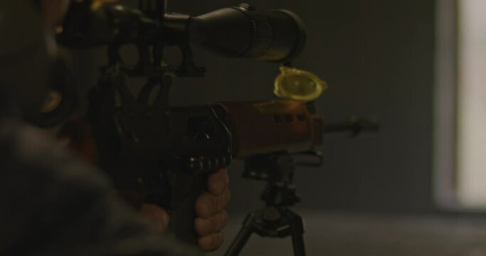 FN Fal shooting it's last round  and keeping the bolt open in slow motion