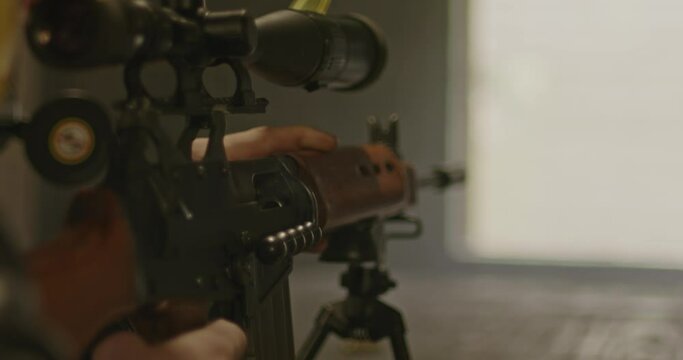 FN FAL firing in slow motion and ejecting a bullet casing at high velocity