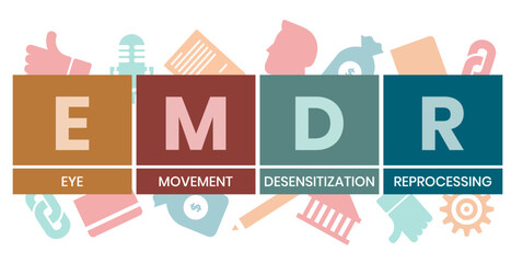 EMDR - Eye Movement Desensitization Reprocessing acronym. business concept background. vector illustration concept with keywords and icons. lettering illustration with icons for web banner, flyer - obrazy, fototapety, plakaty