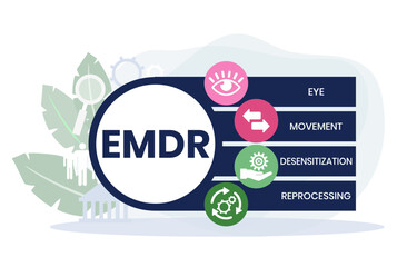 EMDR - Eye Movement Desensitization Reprocessing acronym. business concept background. vector illustration concept with keywords and icons. lettering illustration with icons for web banner, flyer