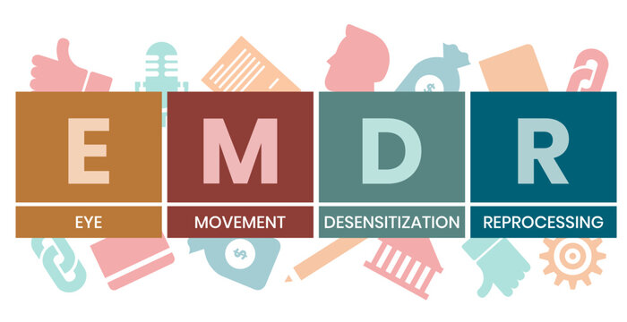 EMDR - Eye Movement Desensitization Reprocessing acronym. business concept background. vector illustration concept with keywords and icons. lettering illustration with icons for web banner, flyer