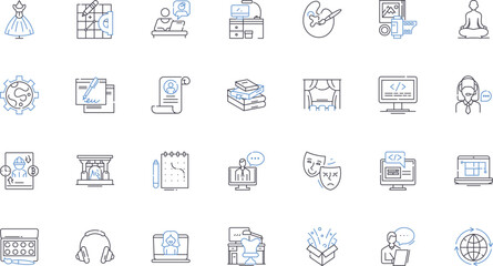 Self-employed line icons collection. Freelancer, Entrepreneur, Soloist, Independent, Autonomy, Small Business, Boss vector and linear illustration. Hustle,Motivated,Risk-taking outline signs set