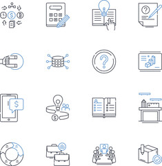 Revenue sheets line icons collection. Financials, Income, Budget, Sales, Profits, Cashflow, Balance vector and linear illustration. Earnings,Expenditure,Assets outline signs set