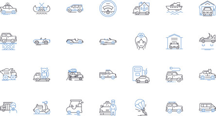 Ride-hailing line icons collection. Uber, Lyft, Grab, DiDi, Ola, Taxify, Go-Jek vector and linear illustration. Bolt,Cabify,Yandex outline signs set
