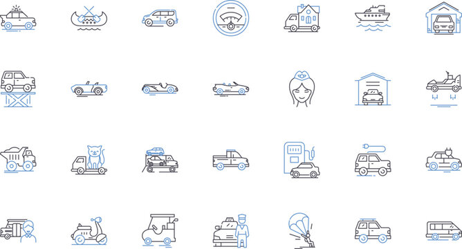 Ride-hailing line icons collection. Uber, Lyft, Grab, DiDi, Ola, Taxify, Go-Jek vector and linear illustration. Bolt,Cabify,Yandex outline signs set