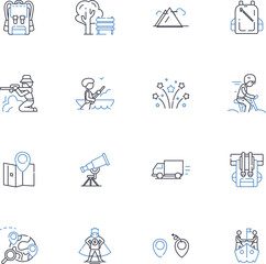 Investigating line icons collection. Discovery, Research, Examination, Inspection, Scrutiny, Analysis, Evaluation vector and linear illustration. Verification,Detection,Inquest outline signs set