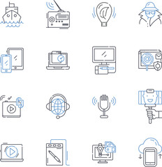 Microelectronics line icons collection. Silicon, Nanotechnology, Miniaturization, Semiconductor, Circuit, MEMS, Transistor vector and linear illustration. Interconnect,Fabrication,Photolithography - obrazy, fototapety, plakaty