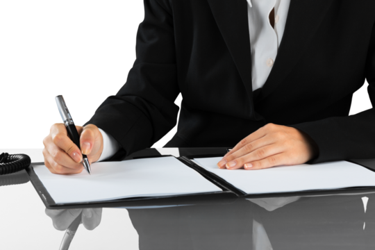 Portrait of a Businesswoman Writing , Signing