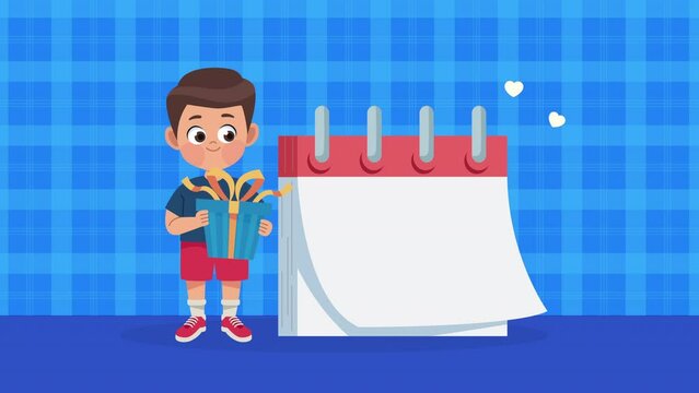 little boy with gift character animation