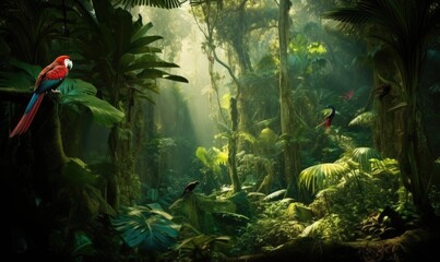 Discover the exotic beauty of parrots in the rainforest Creating using generative AI tools
