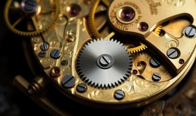 Fototapeta na wymiar Restored vintage watch showcases beautifully working gears Creating using generative AI tools