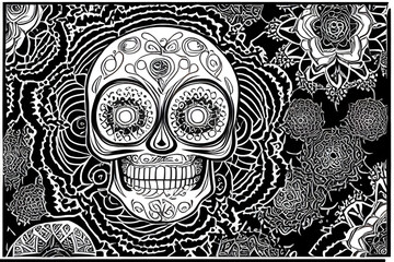 Obraz premium ai-generated illustration of a very intricate skull done in a pen and ink style