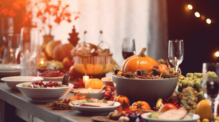 Fototapeta na wymiar Thanksgiving dinner background. Illustration AI Generative.