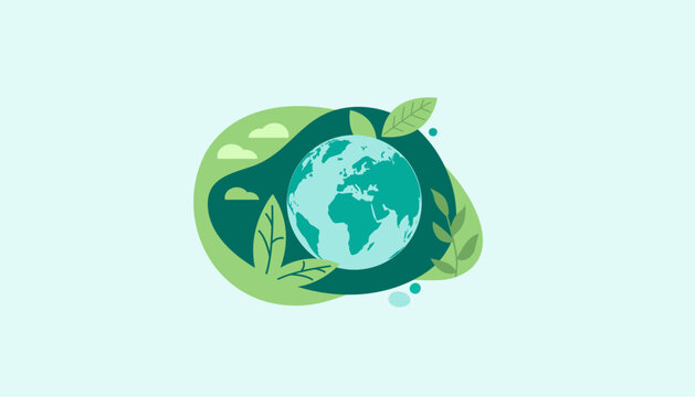 Earth day environmental sustainability.
Earth globe, leaves,water  and clouds
Vector illustration background banner