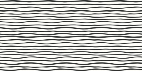 Striped wave pattern background border. Vector seamless repeat pattern banner of hand drawn organic wavy black and white stripes.