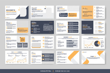 Business presentation slides template Vector, minimalist slide layout template Design, Business slide with yellow and dark color, Corporate presentation slide for Business organization