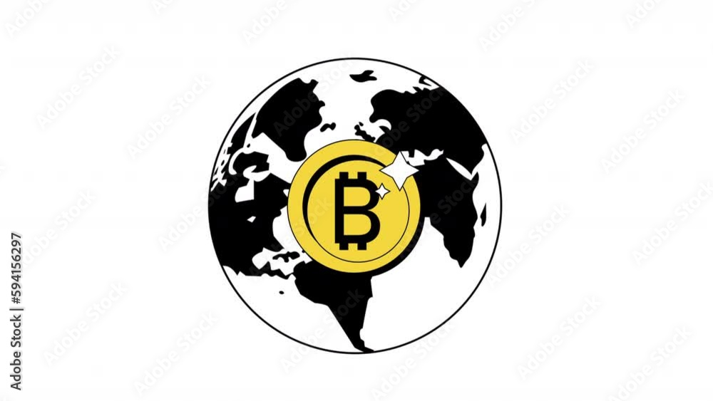 Poster bitcoin in world planet animation