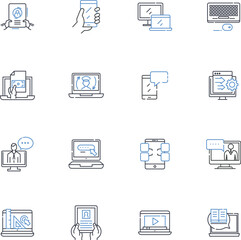 Gear line icons collection. Equipment, Tools, Machinery, Apparatus, Machine, Implements, Instruments vector and linear illustration. Gadgets,Devices,Attire outline signs set