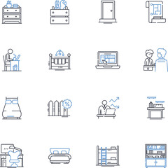 Mattress line icons collection. Comfort, Support, Quality, Durability, Firmness, Softness, Pillow-top vector and linear illustration. Orthopedic,Foam,Hybrid outline signs set